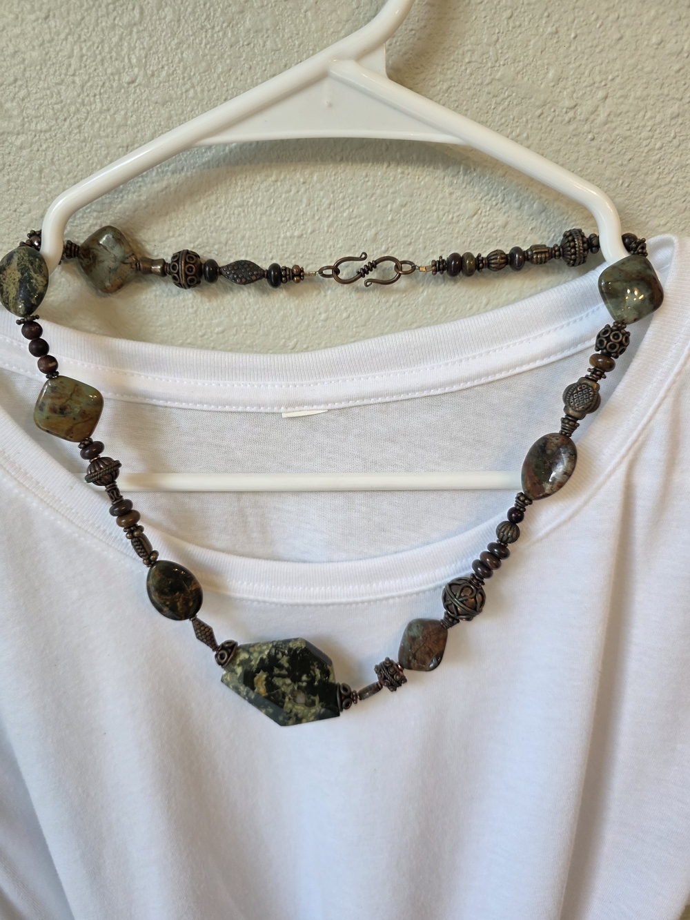 Handcrafted Green Jasper and Bronze Bead Necklace - Women Jewelry #42